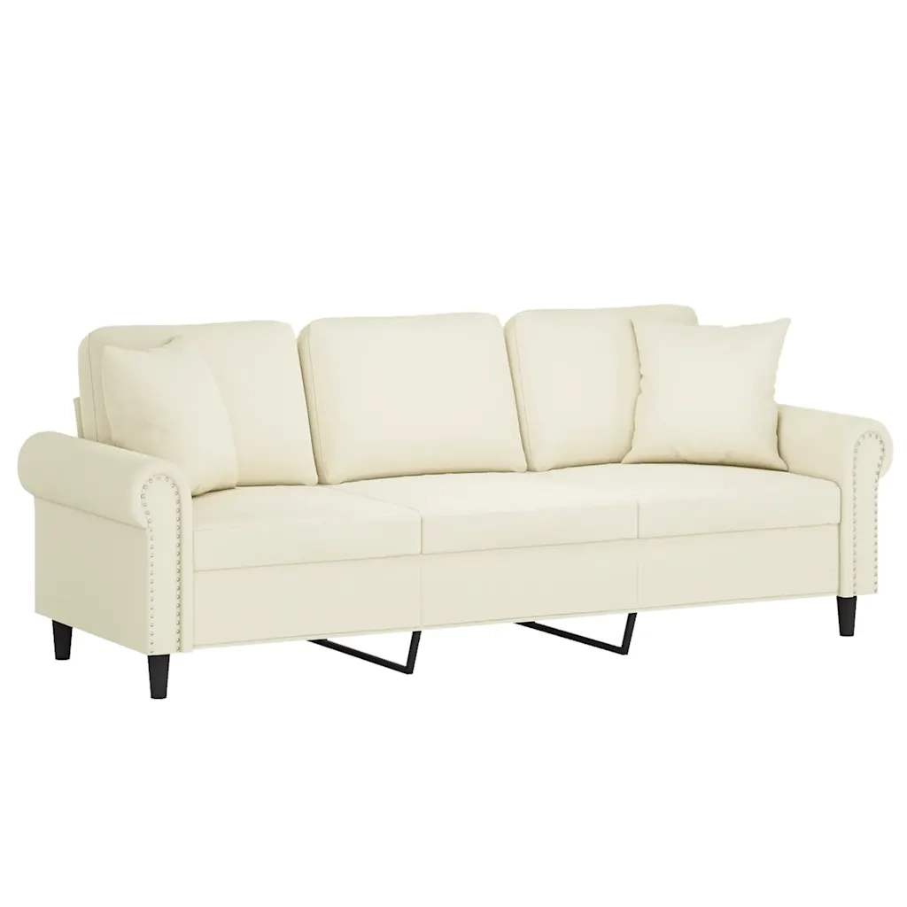 Divano a 3 Posti con Cuscini Crema 180 cm in Velluto 3200963