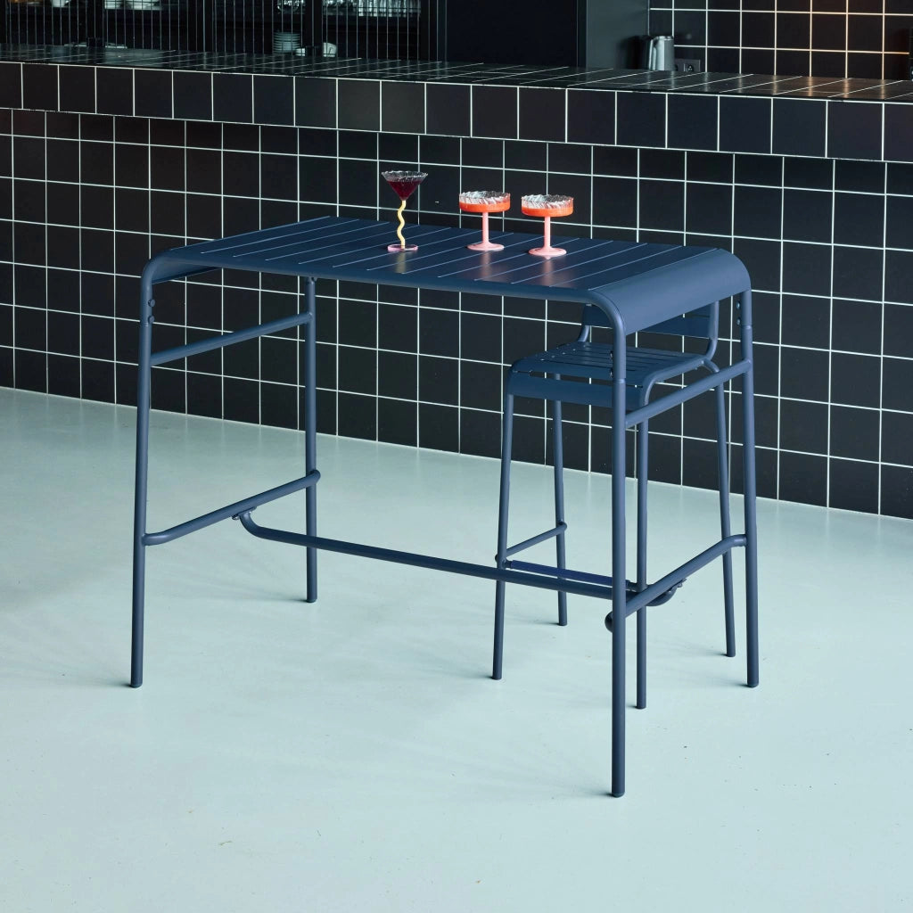 Tavolo alto da giardino bistrot in acciaio, 4 posti, 120cm, blu navy