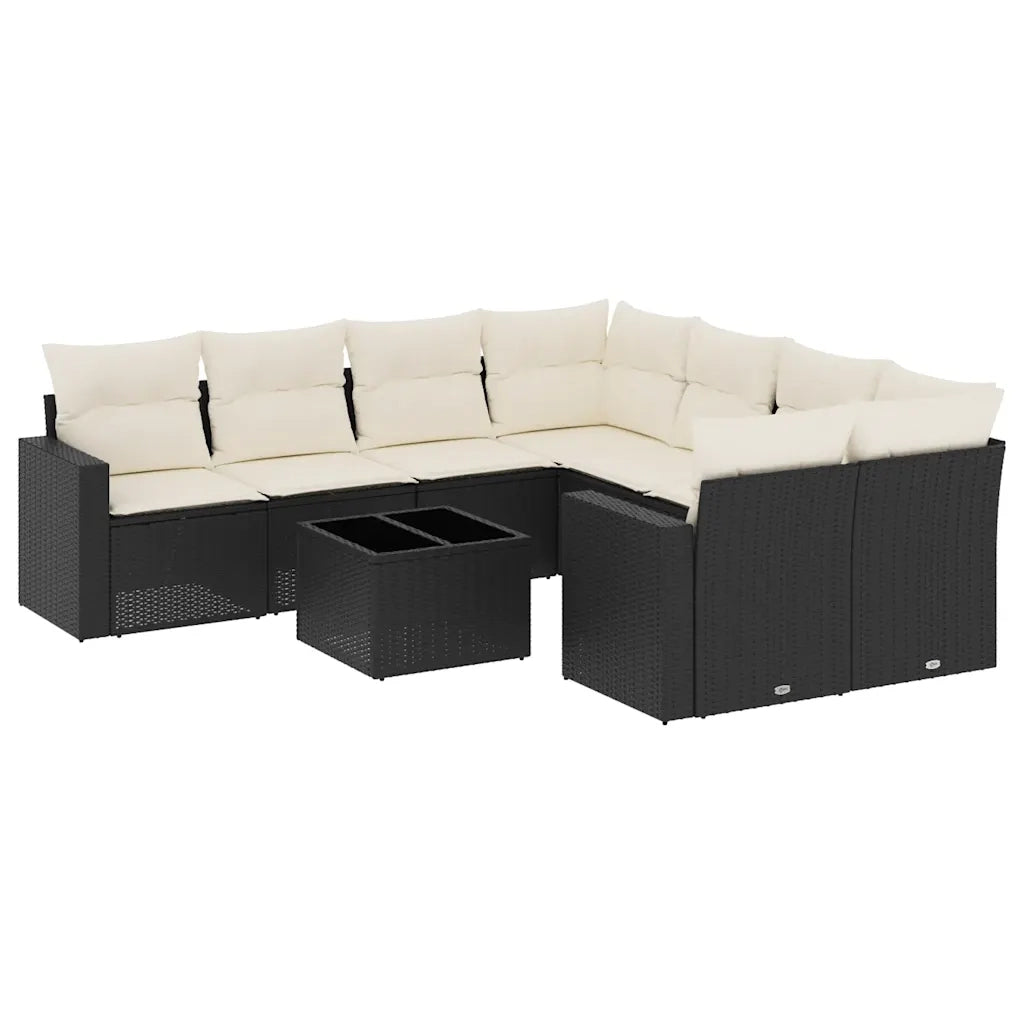 Set Divani da Giardino 9 pz con Cuscini Nero in Polyrattan