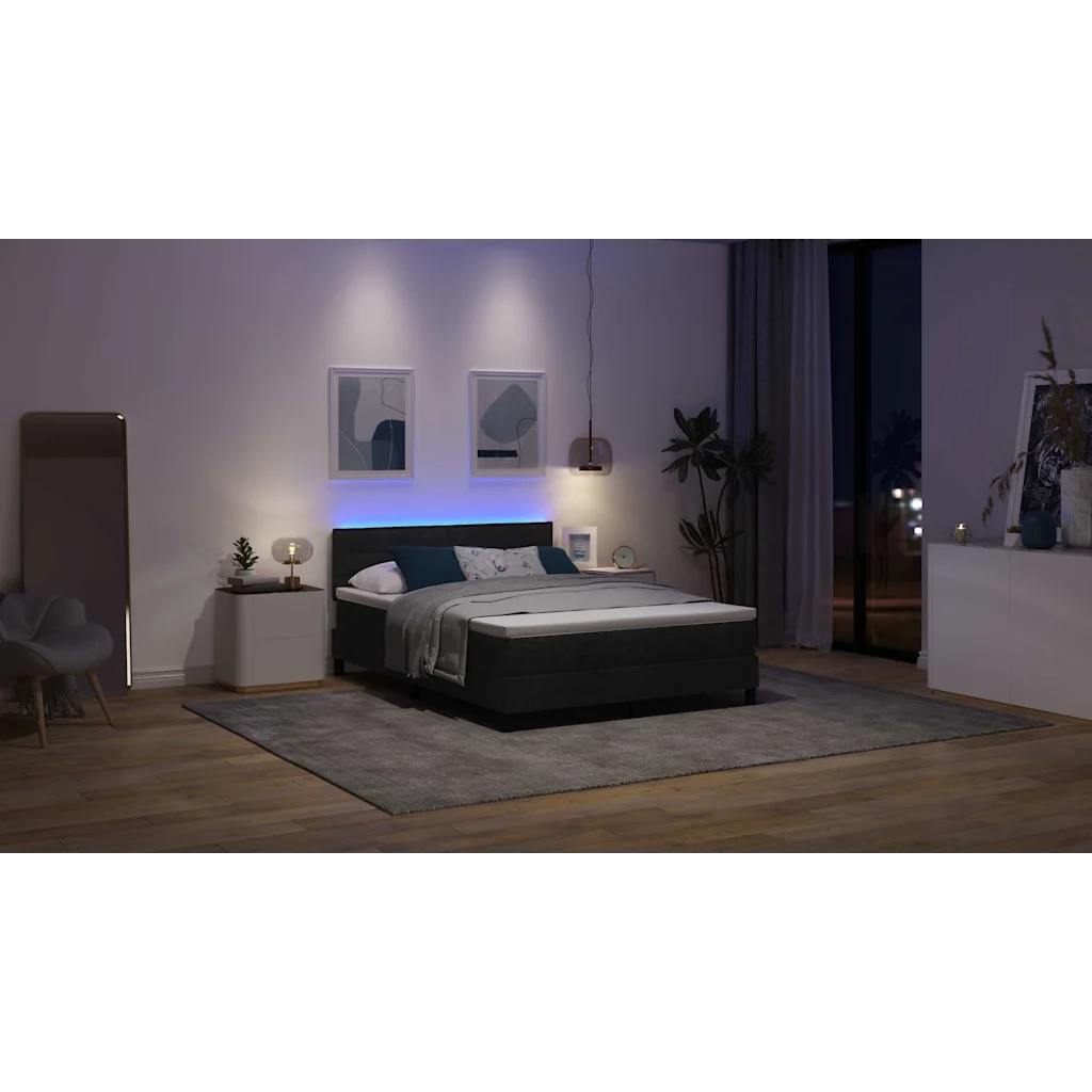 Letto a molle con materasso con led Nero 140 x 200 cm Tessuto 3342137