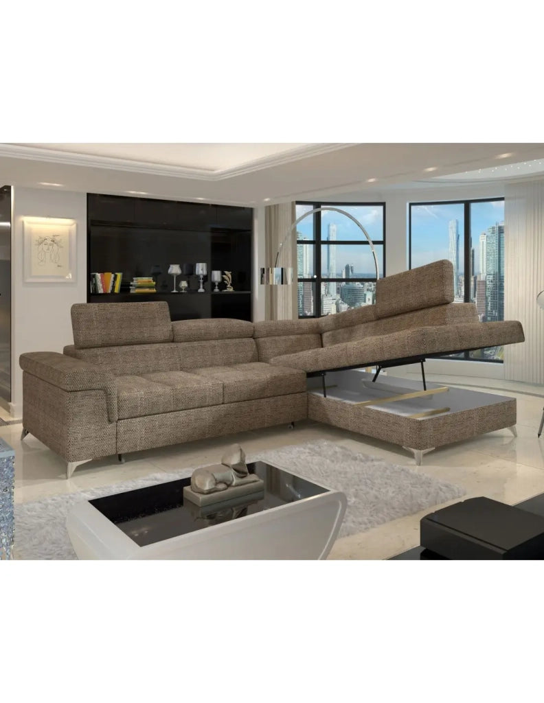 Divano letto angolare PALAZZO 4 posti beige – angolo destro con 1 cuscino
