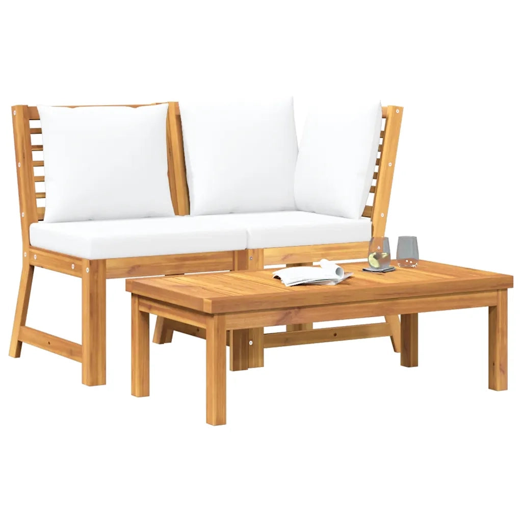 Set Divani da Giardino 3 pz con Cuscini Crema in Legno Acacia 311834