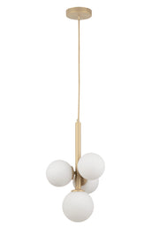 Lampada sospesa oro moderna Perla 4 sfere bianche G9
