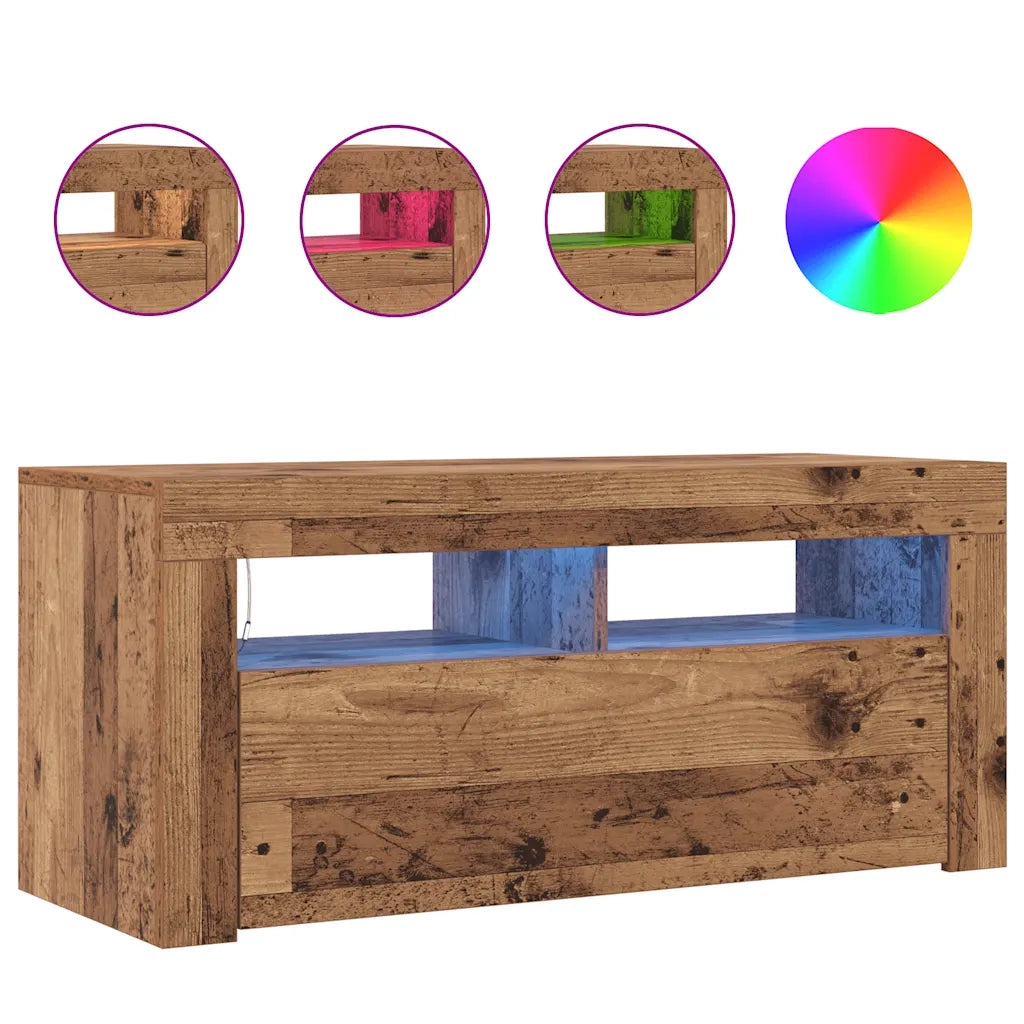 Mobile Porta TV con LED Legno Antico 90x35x40 cm Multistrato 856321