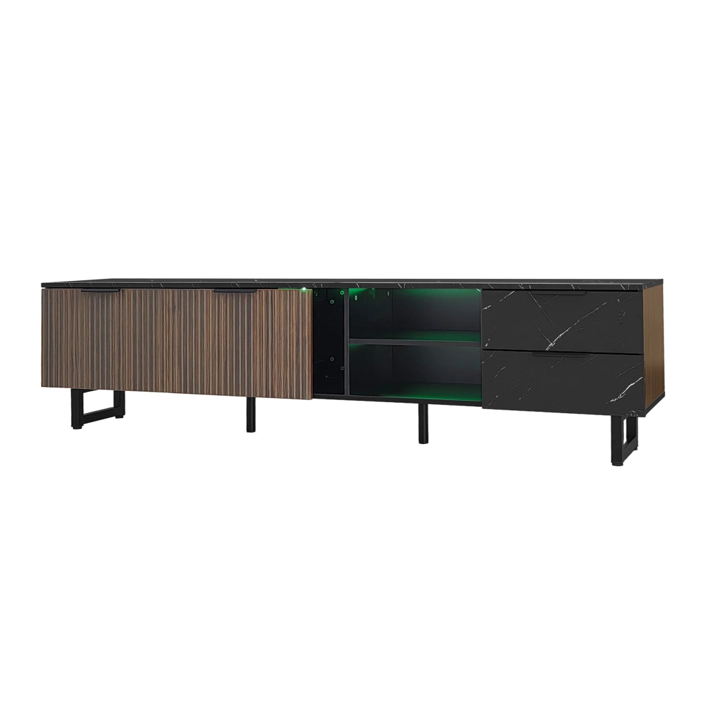 Cassettiera per TV nera e legno; in MDF; lunghezza 200 cm