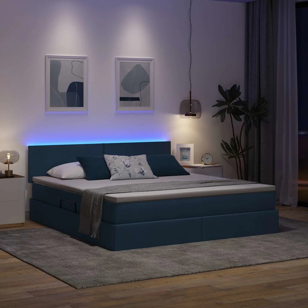 Letto con contenitore e LED con led Blu 180 x 200 cm Tessuto