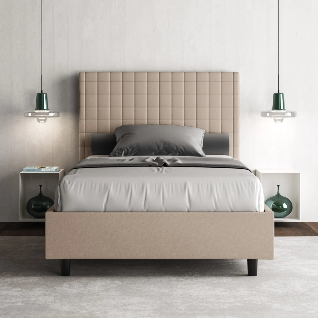 BS COM Letto una piazza e mezza senza rete imbottito 110x190 similpelle tortora