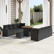 Set Divano da Giardino con cuscino 12 pcs Nero polyrattan
