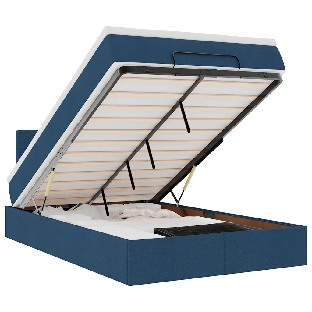 Pouf Letto con Materasso e LED Blu 120x200 cm in Tessuto