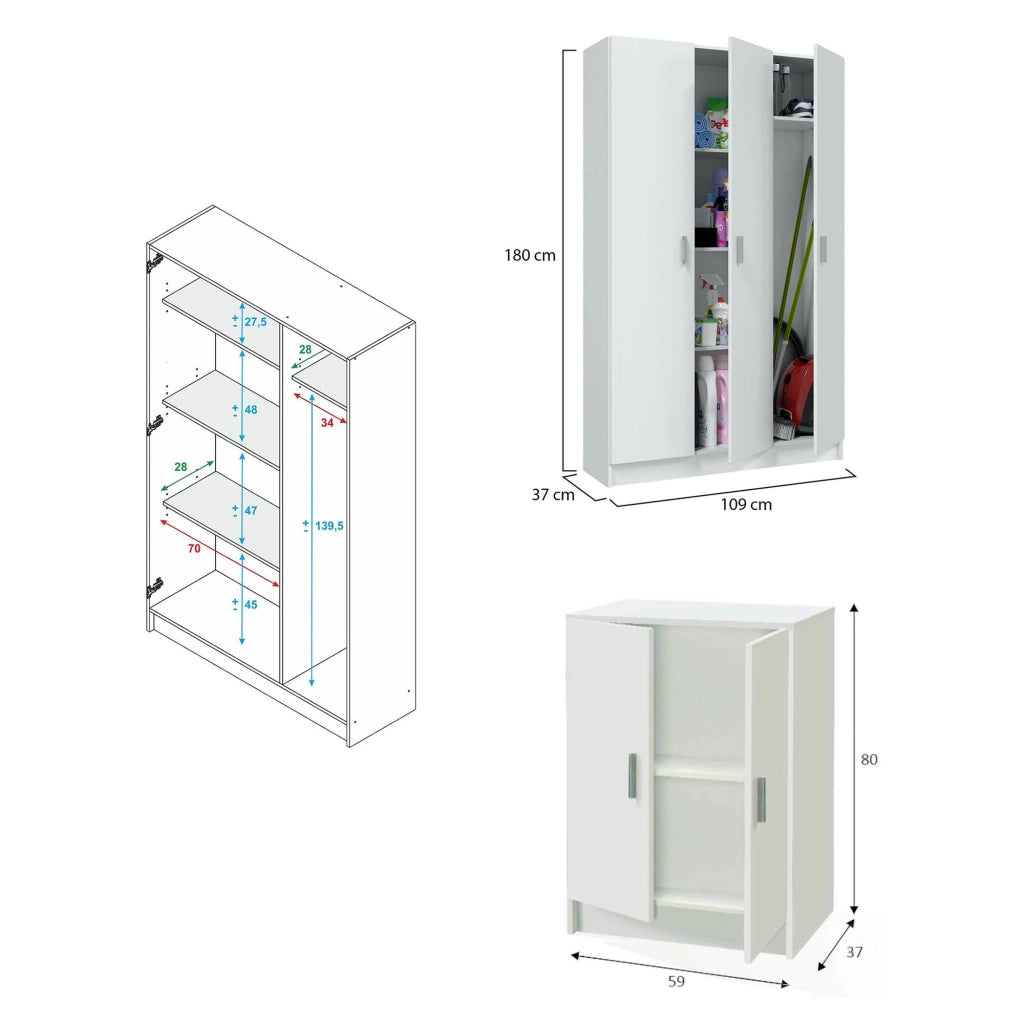 Set Ripostiglio Fenis, set Mobili per Lavanderia 6 Ripiani, Bianco