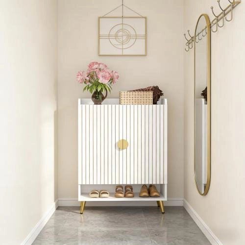 ARMADIO PORTASCARPE 7 LIVELLI Bianco/Oro in Metallo e Legno