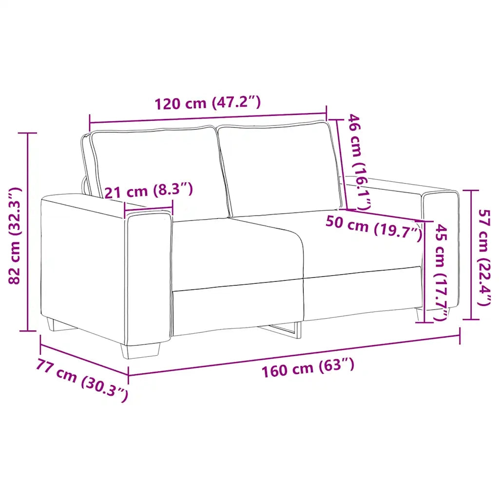 Divano a 2 Posti Nero 160x77x82 cm in Tessuto 4105158