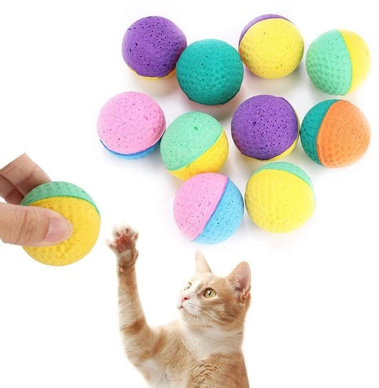 Set di Giocattoli Colorati per Animali Domestici - Giocattoli Interattivi - Resistenti alle Macchie - Sferette in Latice e Schiuma - per Gatti e Gattini - 10 Pezzi