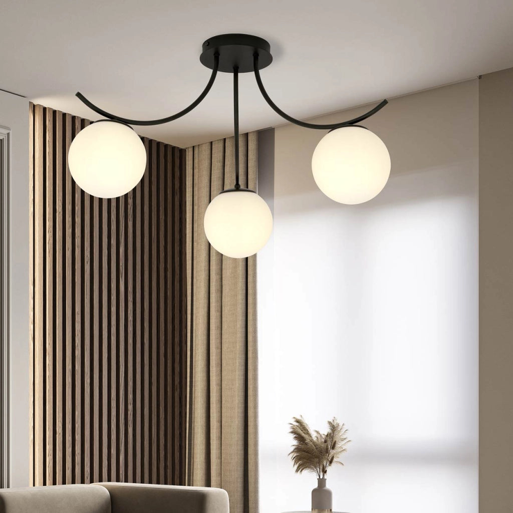 Emibig plafoniera Boston 3 luci E14 nero/opal dimmer