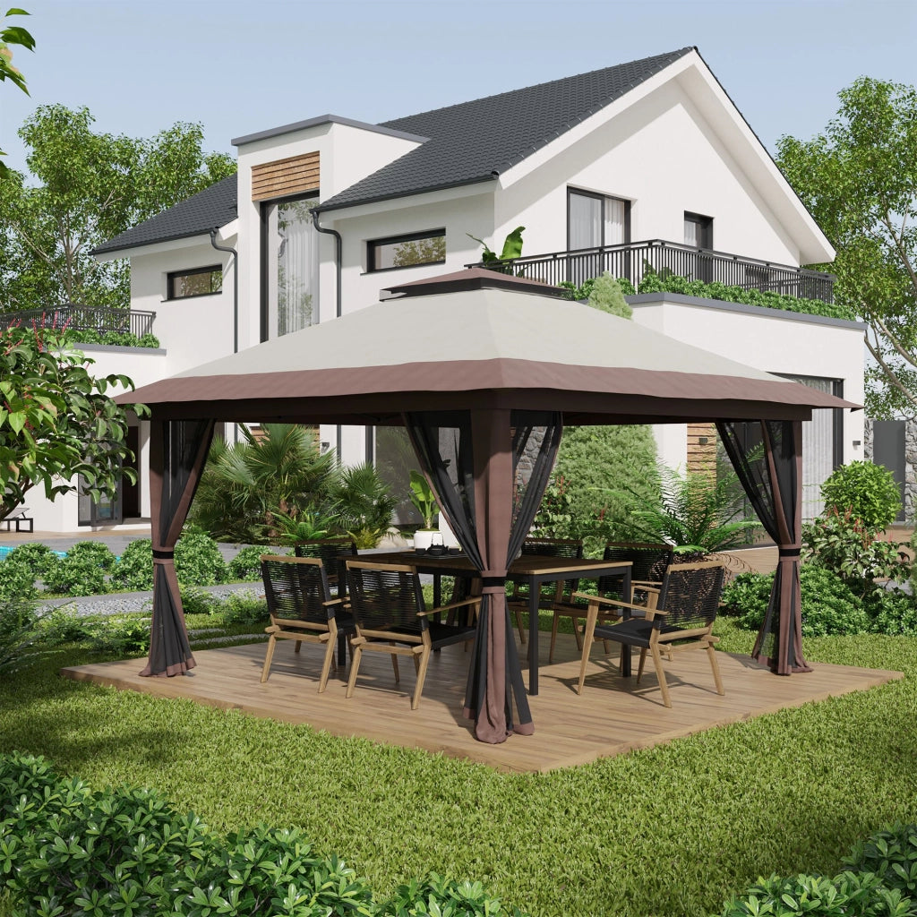 Gazebo pieghevole pop-up con zanzariere 4x4m ¨C Xylo ¨C beige doppio tetto protezione UV50+