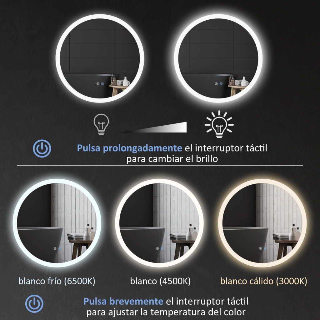 Specchio Bagno Rotondo LED 70x70cm ¨C Xylo ¨C Antiappannamento 3 Luci Touch