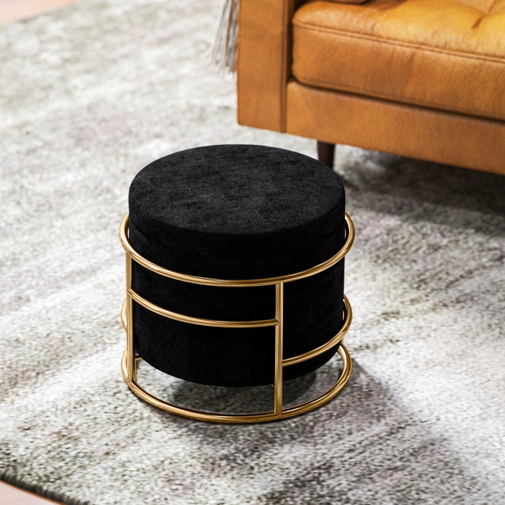 Poltrona pouf con cassetti ¨C zephmum ¨C nero, metallo dorato