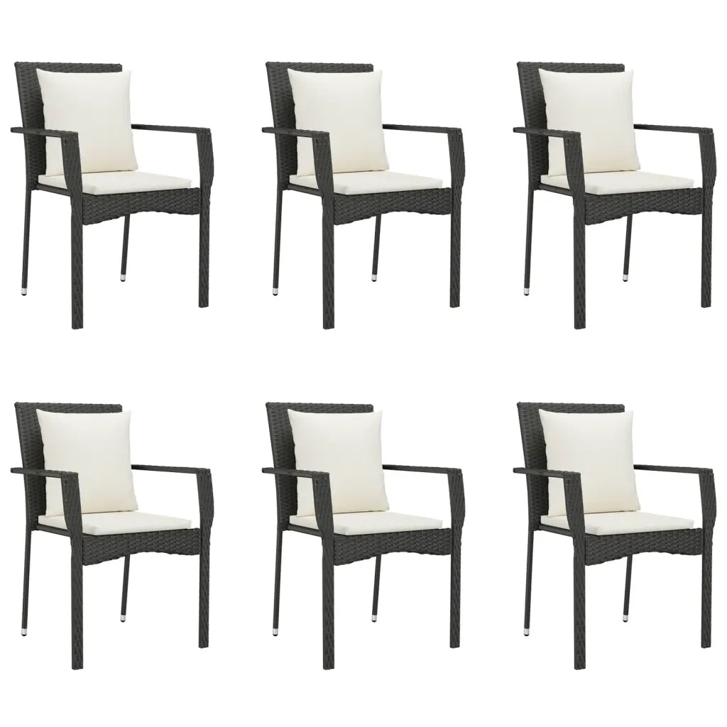 Set da Pranzo da Giardino 7 pz Nero con Cuscini in Polyrattan 3185111
