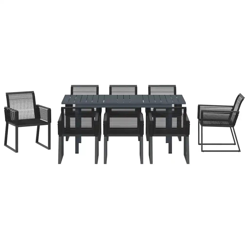 Set da Pranzo per Giardino 9 pcs Nero polyrattan