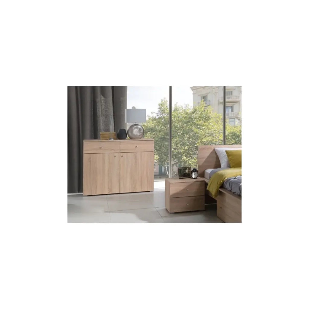Comò MAXIM colore rovere chiaro - 2 porte e 2 cassetti