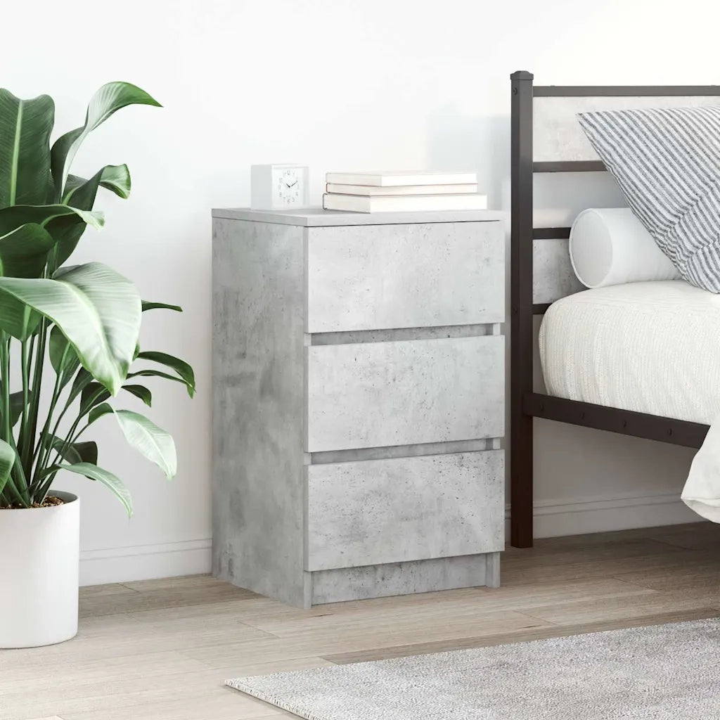 Comodino | Armadio da Notte | Mobiletto da notte con 3 Cassetti Grigio Cemento 39x35x65 cm