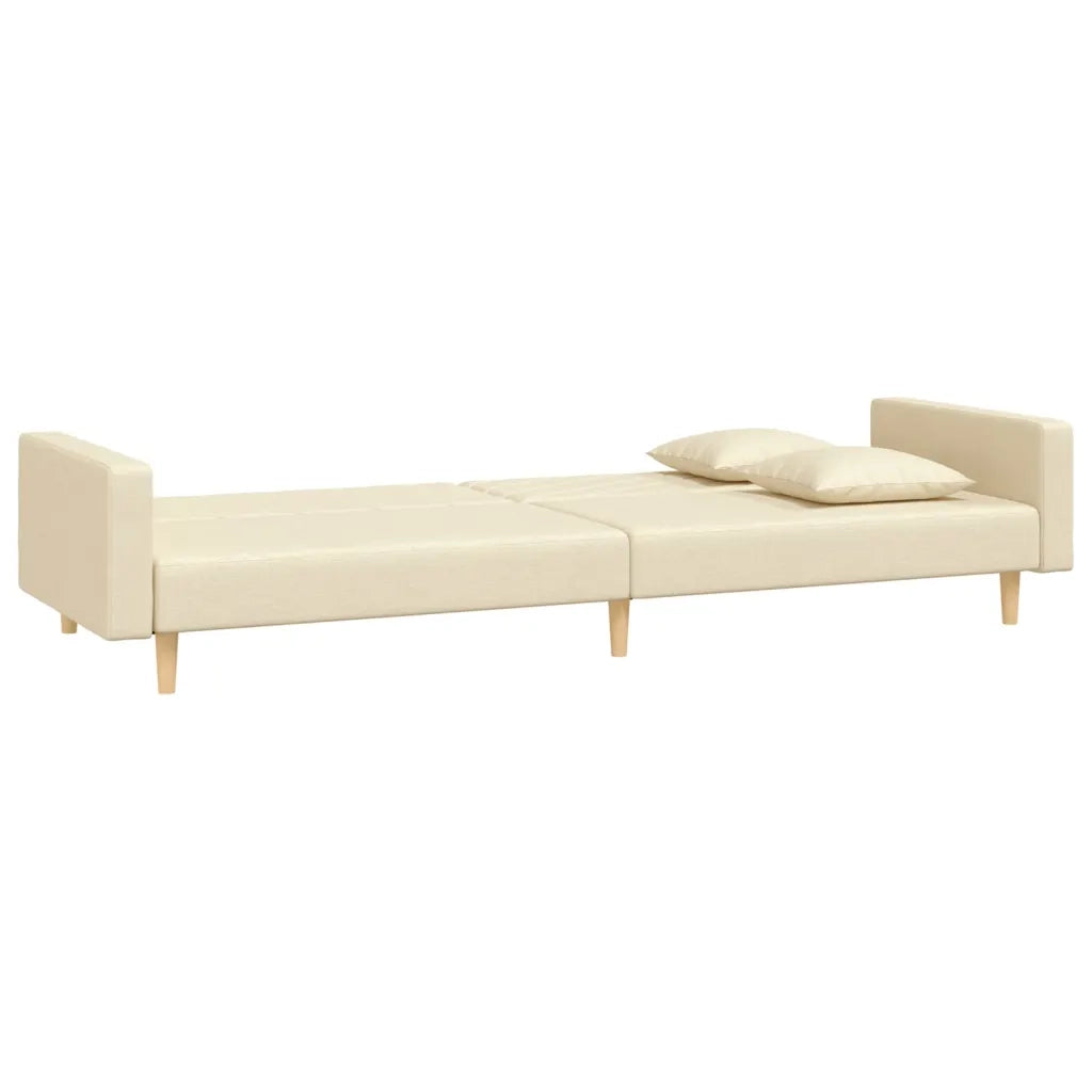 Divano Letto a 2 Posti con 2 Cuscini Crema in Tessuto 375902