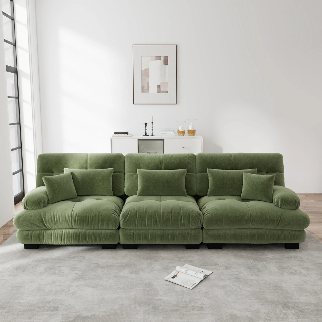 Divano Angolare 3 Posti con Chaise Longue ¨C MINIMAL ¨C Tessuto Chenille Verde, Divano Letto