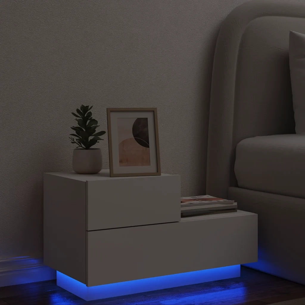 Comodino | Armadio da Notte | Mobiletto da notte con Luci LED Bianco 70x36x40,5 cm