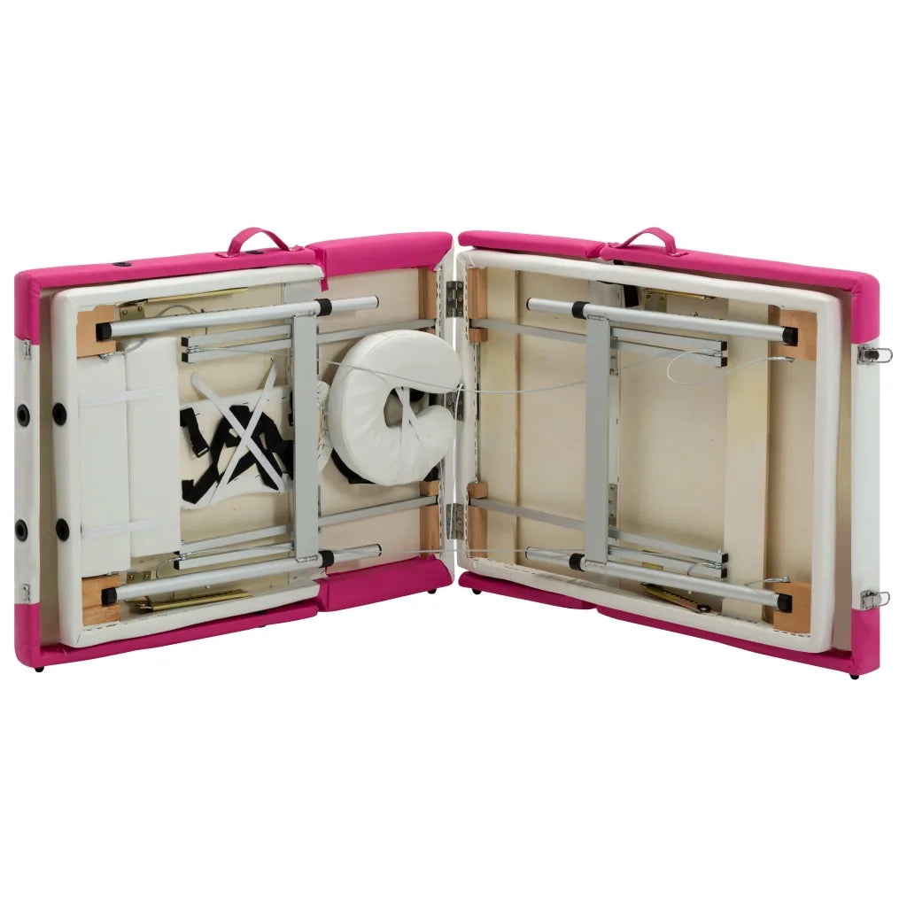 Lettino Massaggio Pieghevole 4 Zone in Alluminio Bianco e Rosa 110250