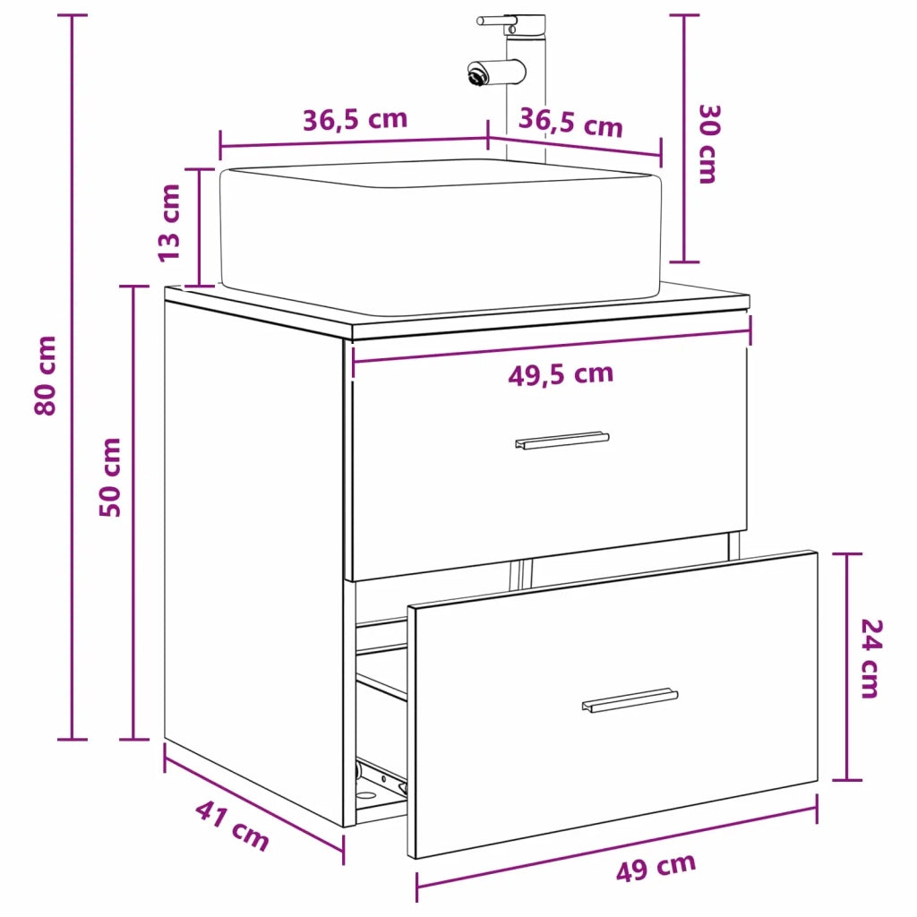 Mobile Lavabo da Parete Bianco 49,5 x 41 x 63 cm 890270