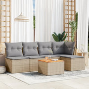 Set Divano da Giardino 6 pz con Cuscini Beige Misto Polyrattan