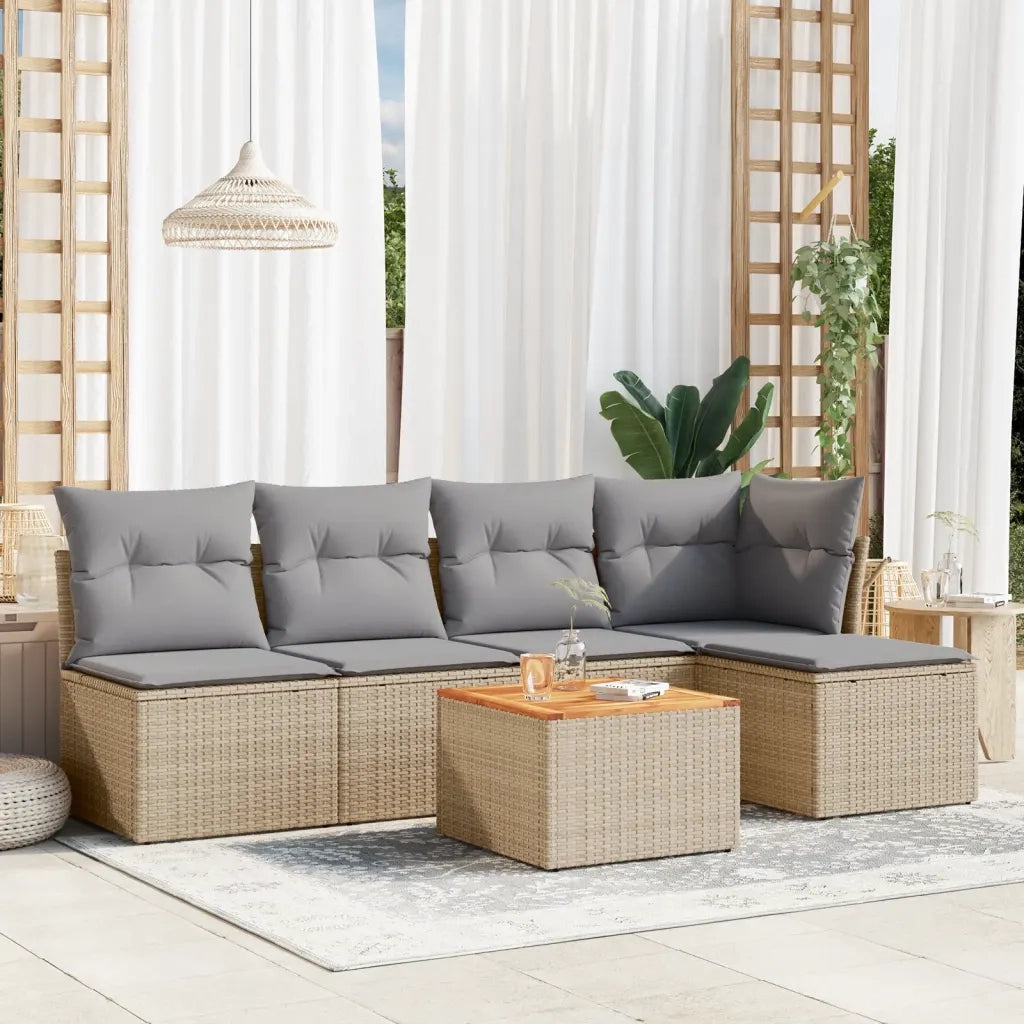 Set Divano da Giardino 6 pz con Cuscini Beige Misto Polyrattan