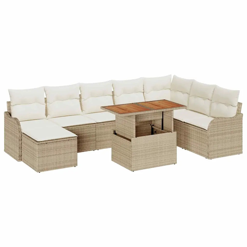 Set Divano da Giardino 9 pcs Beige Poly Rattan 3358234