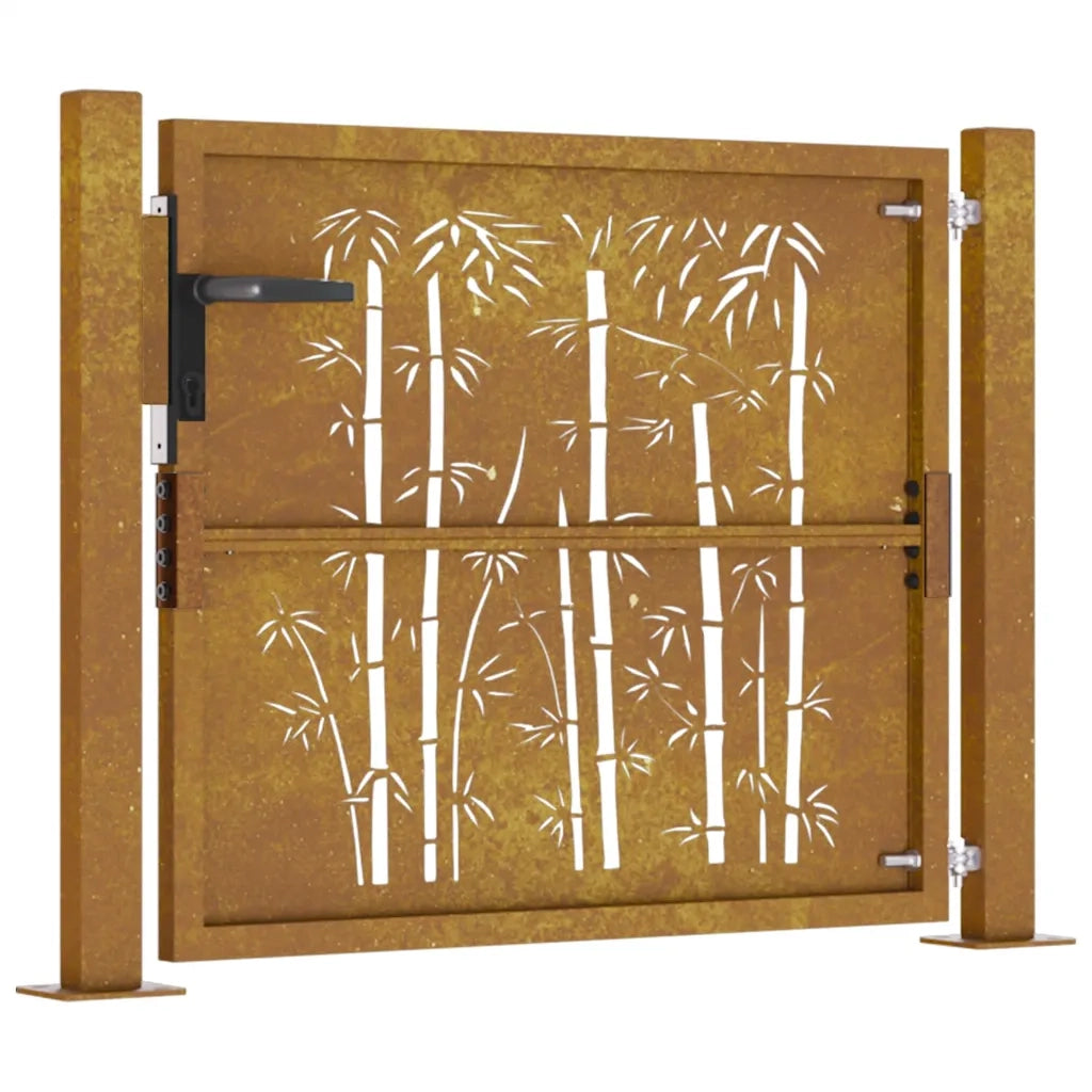 Cancello da giardino 100x75 cm in acciaio Corten e design in bambù 153184