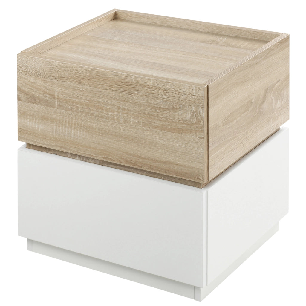 Comodino impilabile con 2 cassetti ¨C Xylo ¨C bianco e naturale