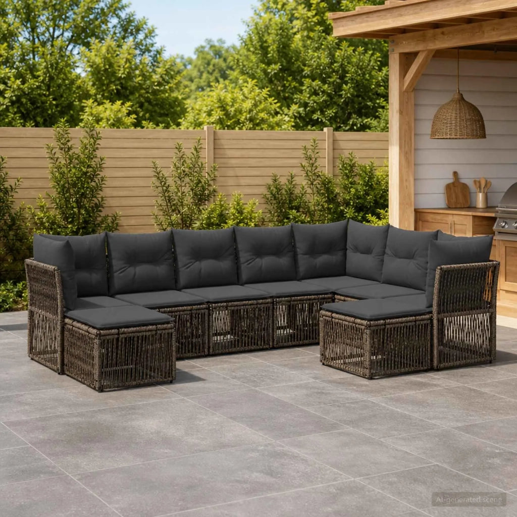Set Divano da Giardino 9 pz Grigio polyrattan 3434441