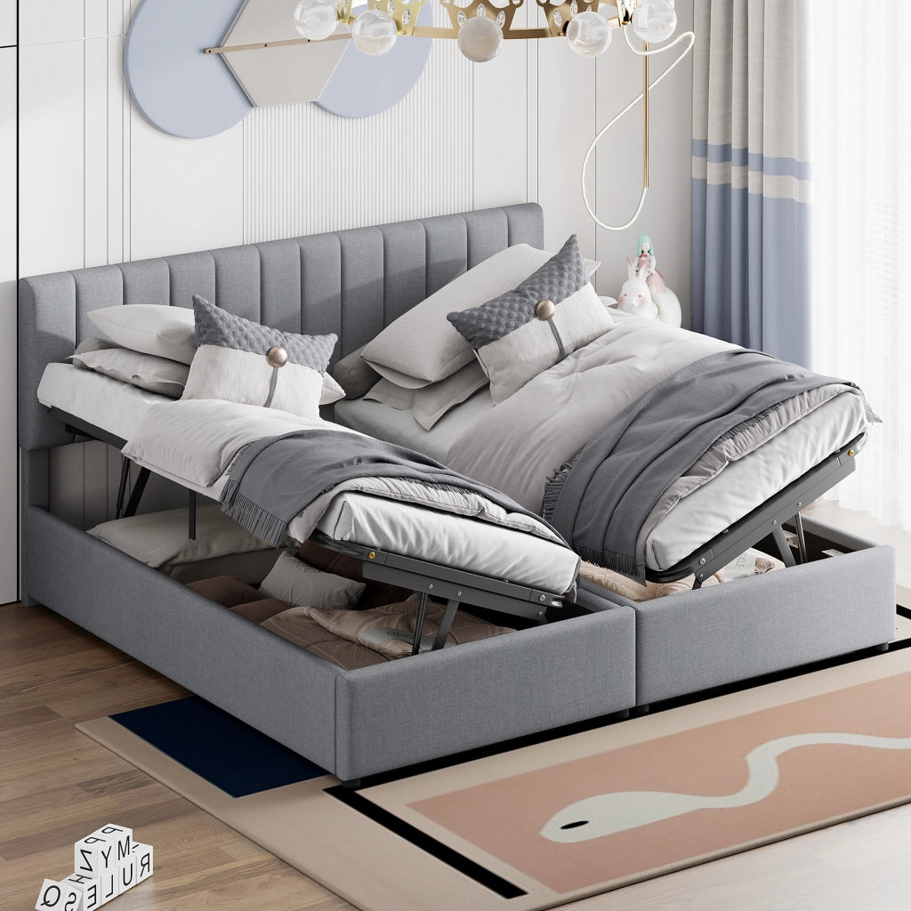 letto imbottito lino grigio 180 x 200 cm