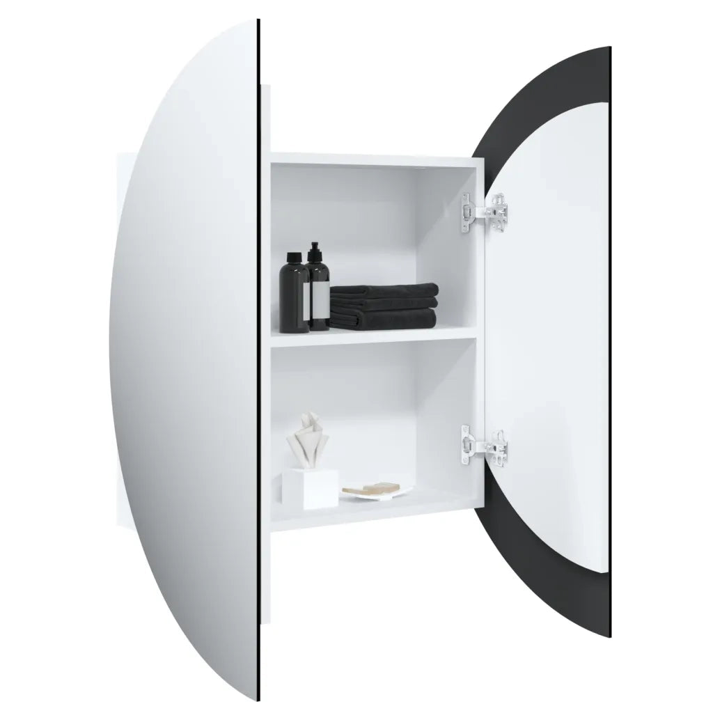 Armadio da Bagno | Mobile da Bagno con Specchio Rotondo e LED Bianco 54x54x17,5cm