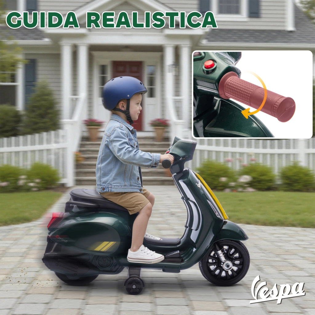 Moto Elettrica Vespa con Licenza ¨C Xylo ¨C Batteria 6V, Luci LED, Verde Scuro, 2-4 Anni