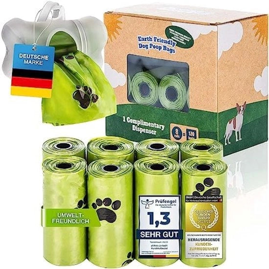 Compostabili sacchetti per escrementi di cane con supporto - 120 pezzi set ecosostenibile