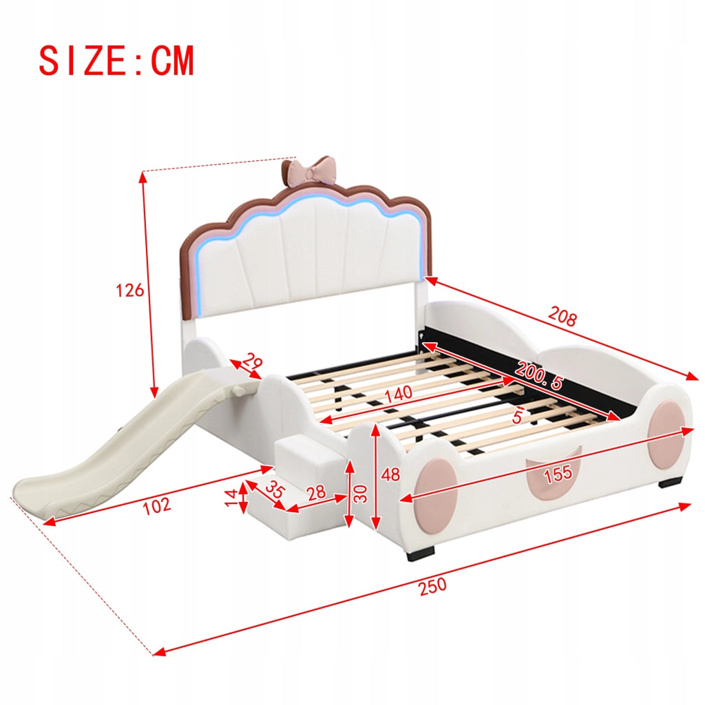 Letto per bambini 140x200 - Xylo - Rosa e bianco con LED