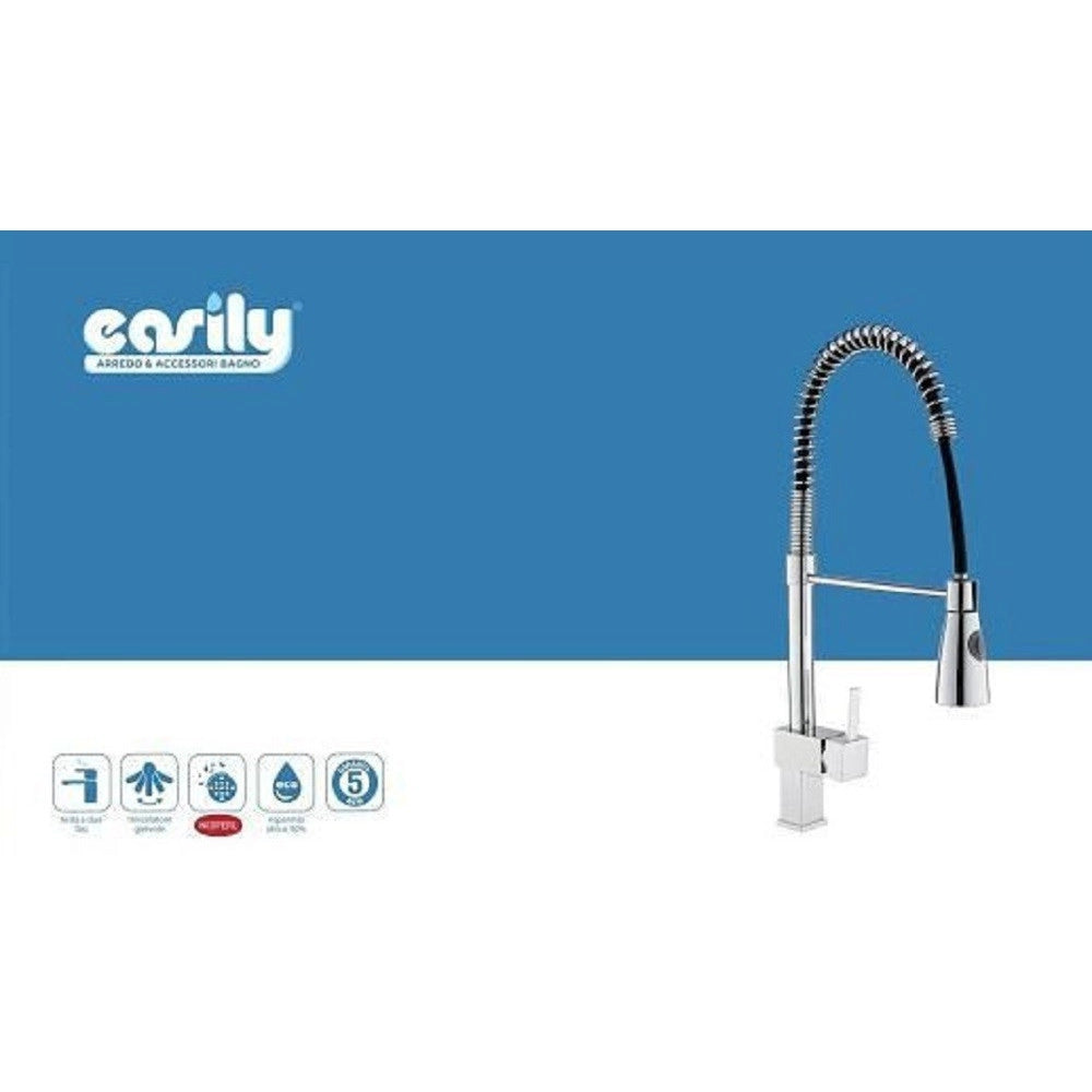 Trade Shop - Miscelatore Rubinetto Lavello Cucina Getto Lavabo Design Quadrato Doccetta 59592 -