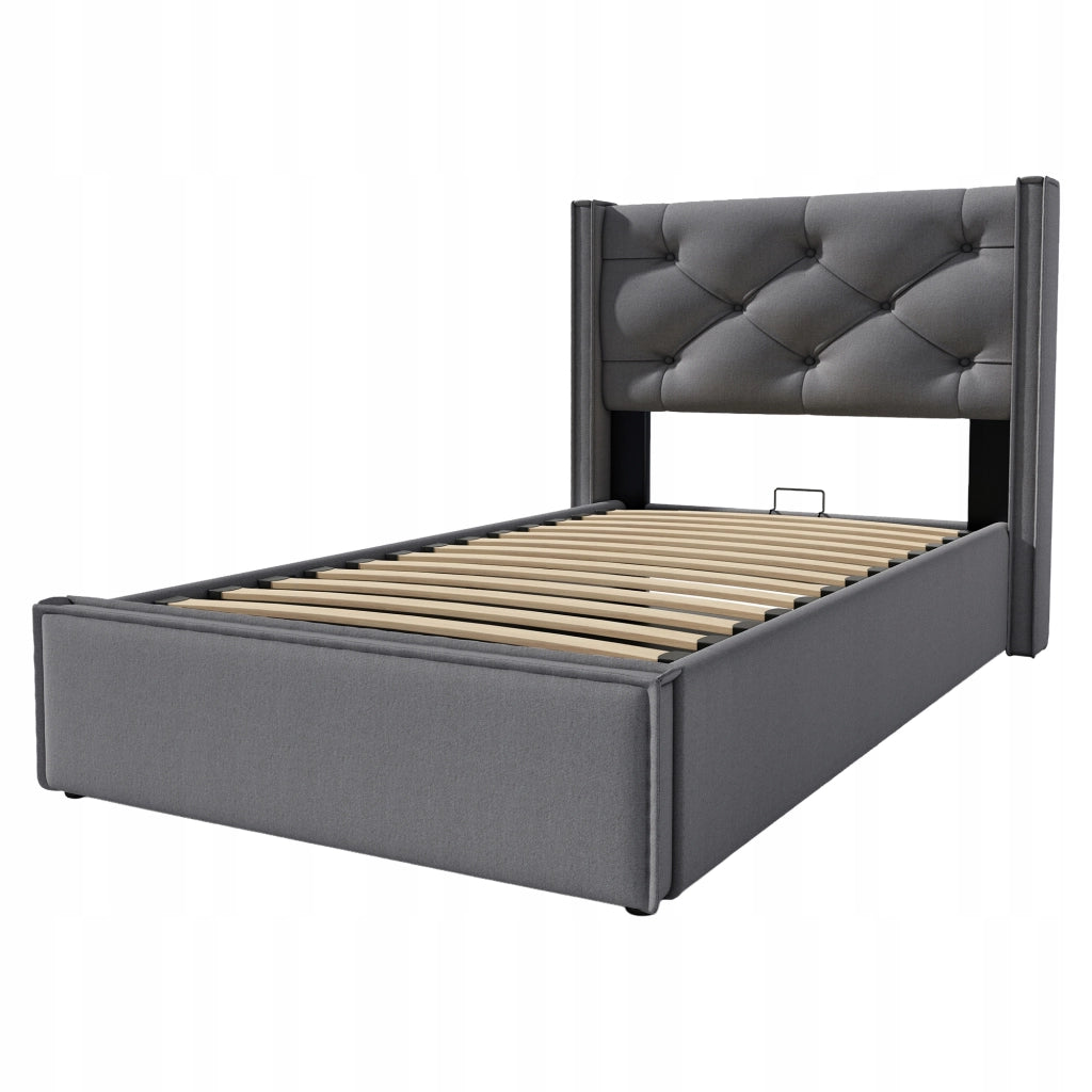 Letto imbottito 90x200 - Xylo - Grigio, struttura sollevabile