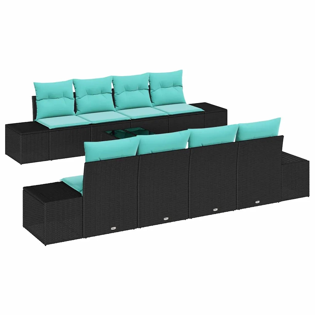 Set Divano da Giardino 9 pz Nero e Turchese polyrattan 3355665