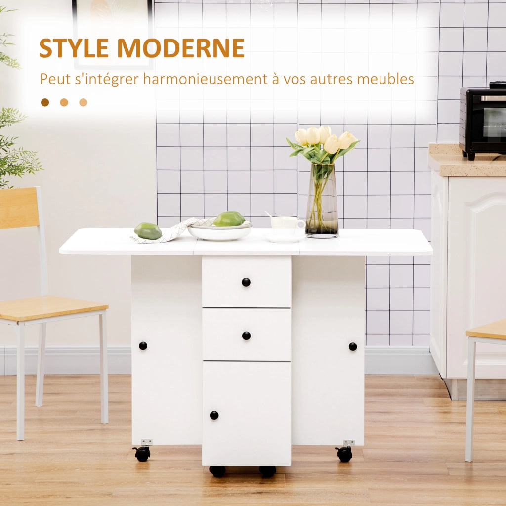 Tavolo da pranzo pieghevole con 2 cassetti e 1 ripiano ¨C Minimal ¨C bianco