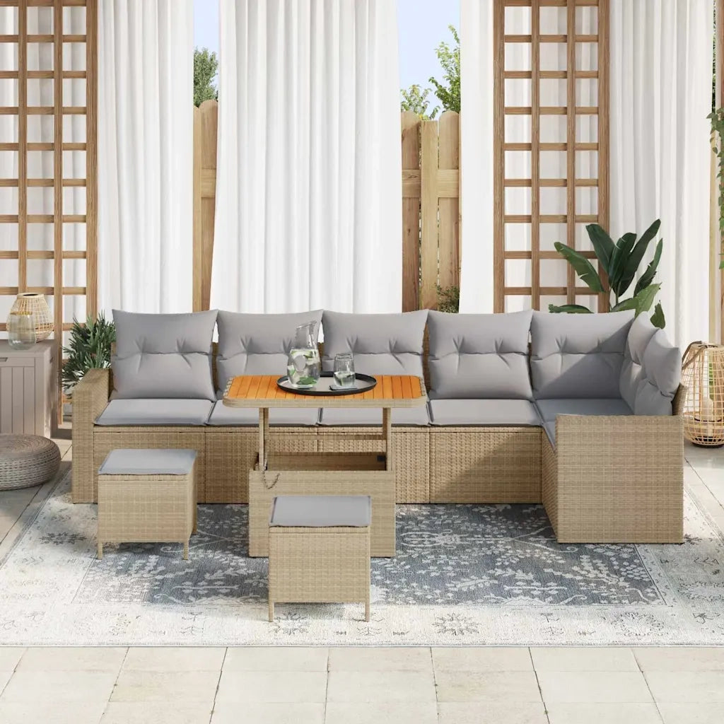 Set Divano da Giardino 9 pcs Beige polyrattan