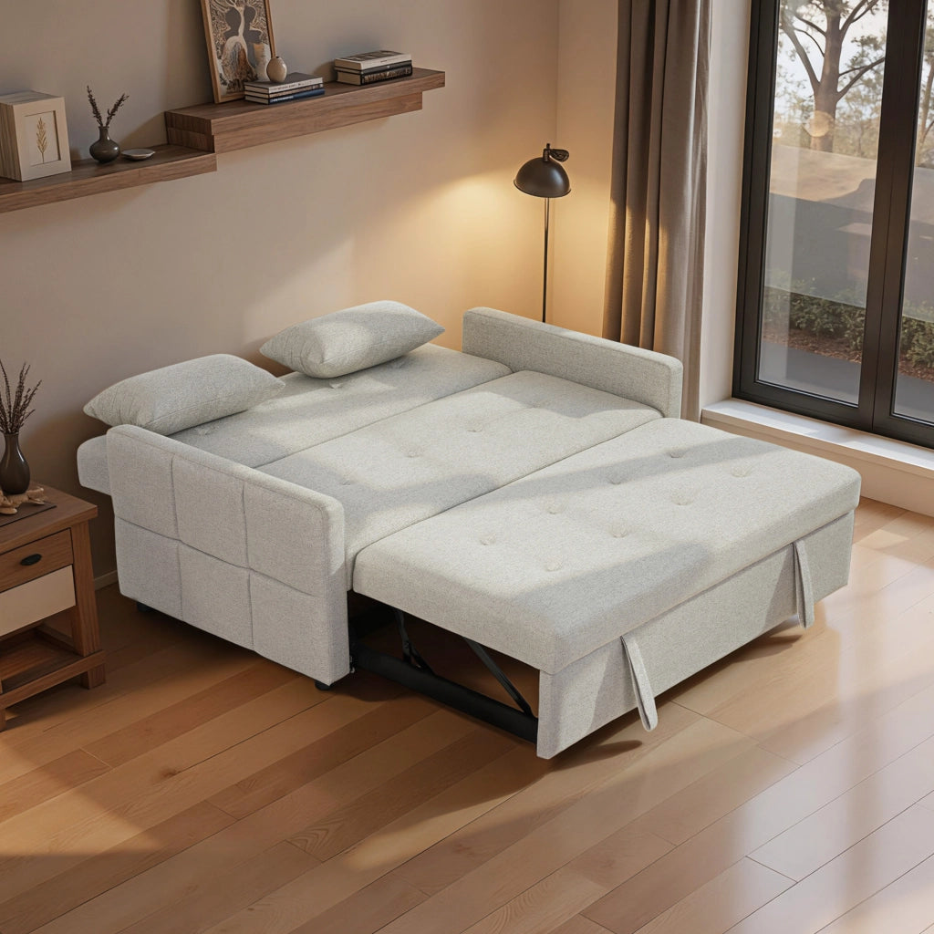 Divano letto 2 posti con letto estraibile ¨C Xylo ¨C tessuto marrone chiaro 158x85x85cm