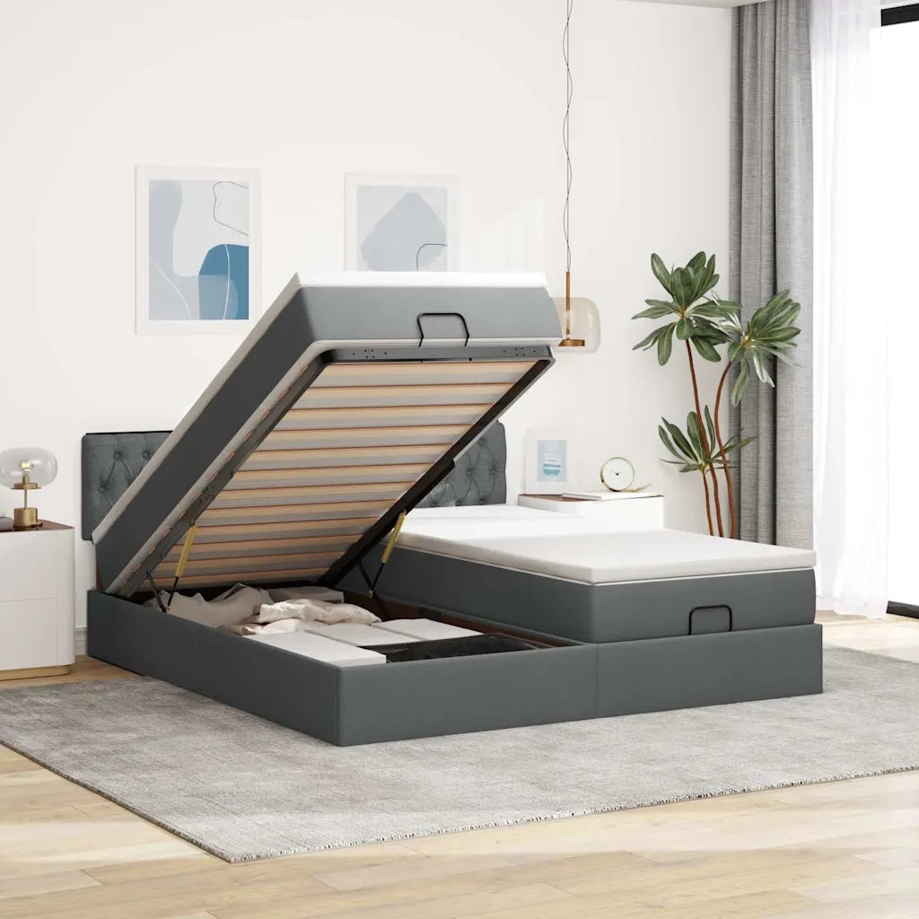 Struttura Letto Pouf con Materassi 200x200 cm in Tessuto 3312872