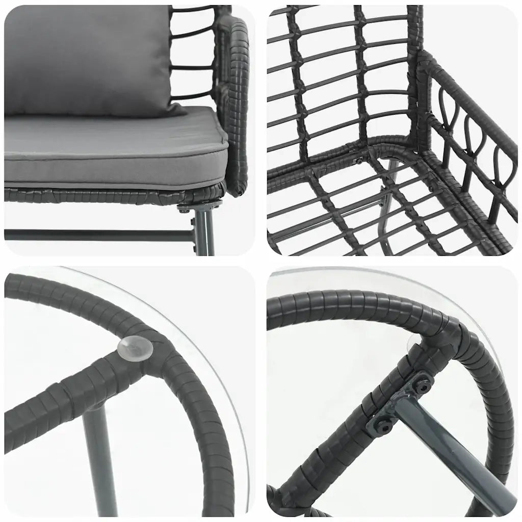 Set da Pranzo per Giardino 3 pcs Nero e antracite polyrattan 42010350