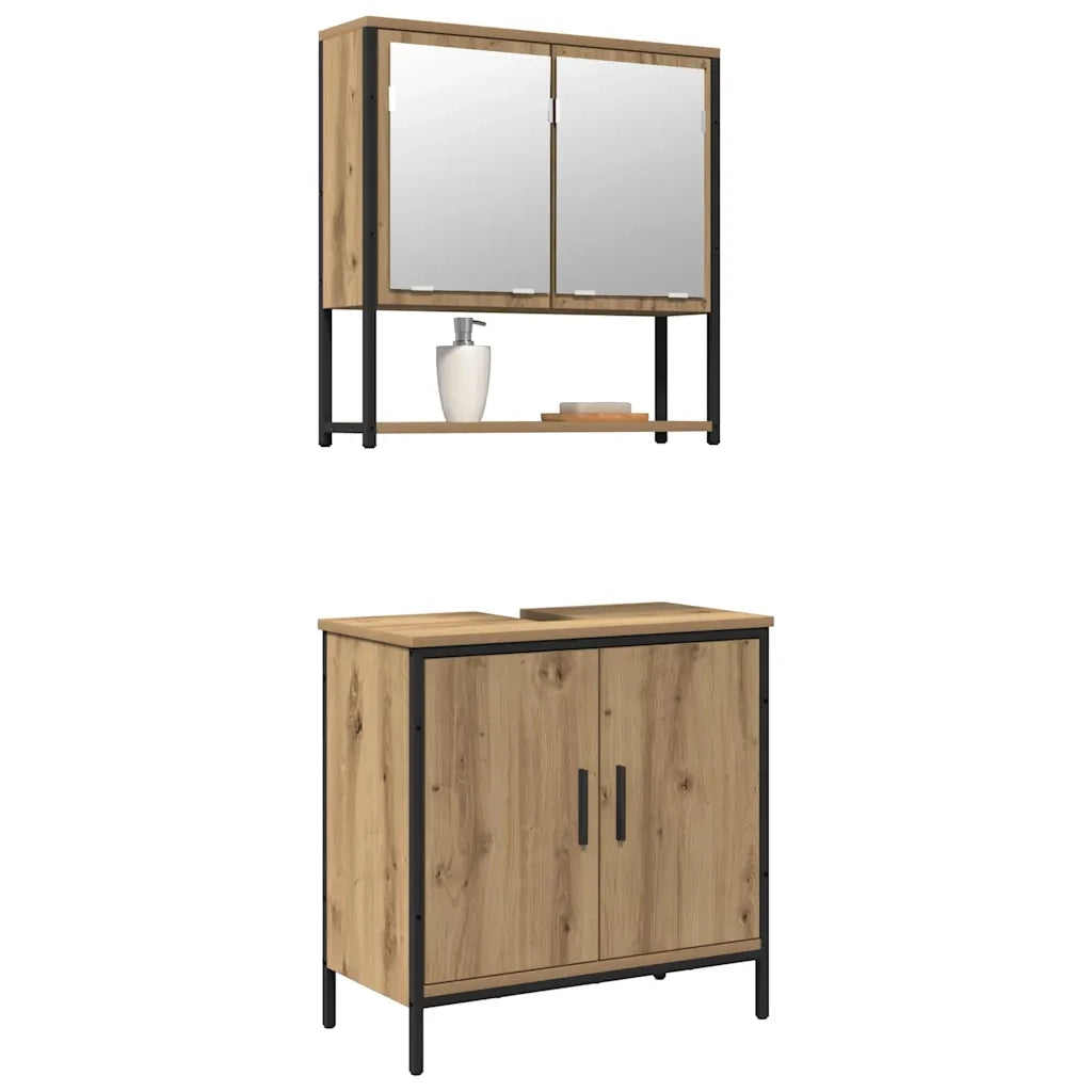Set di mobili per il Bagno | Armadio da bagno 2 pz Marrone Legno multistrato